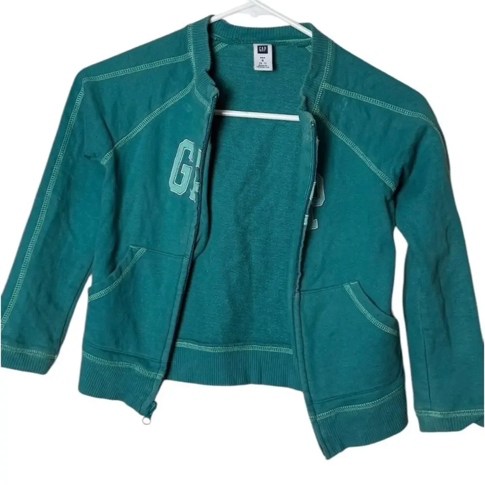 GAP Zip Up Front  Logo Long Sleeve Crewneck Sweatshirt Sz S 6-7